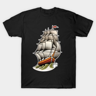 Classic Ship Tattoo Design T-Shirt